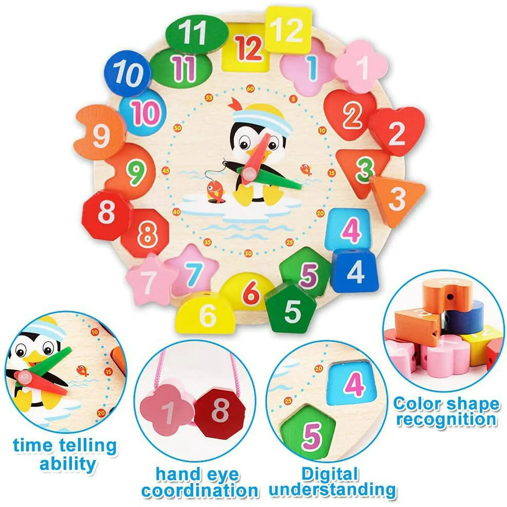 Clock Toy Wooden Teaching  Puzzle
