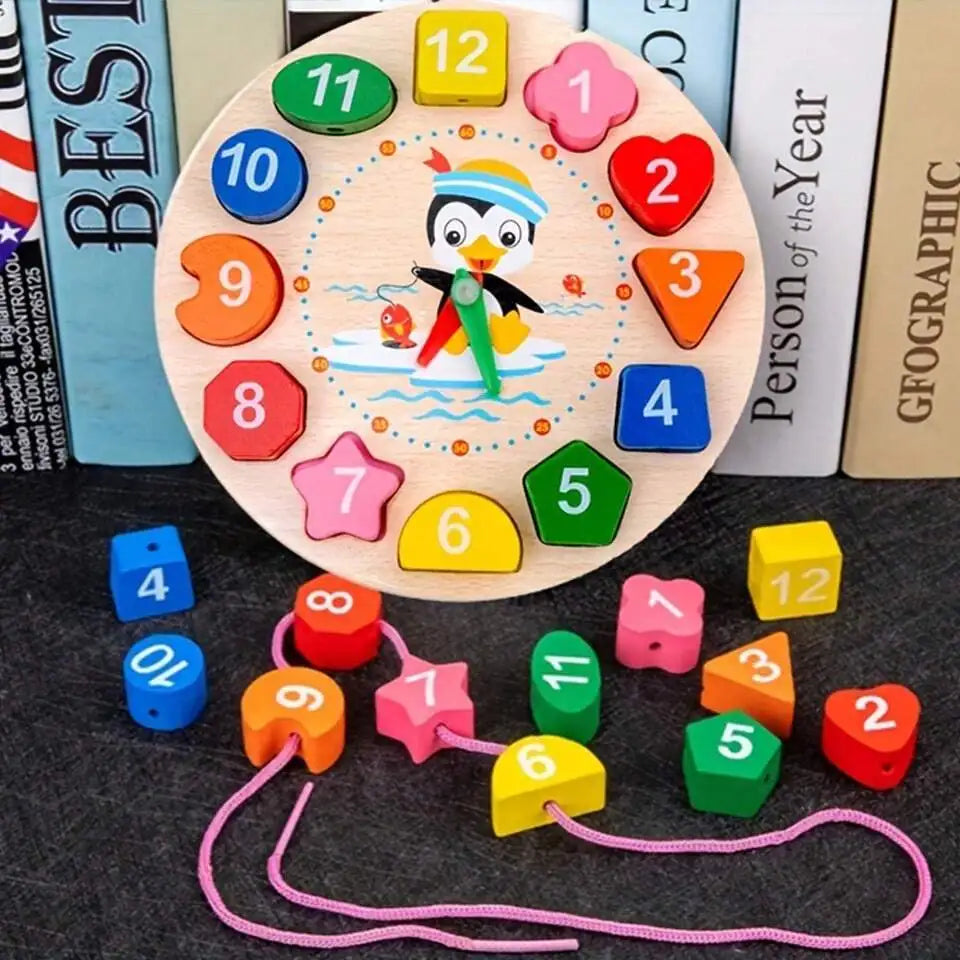 Clock Toy Wooden Teaching  Puzzle